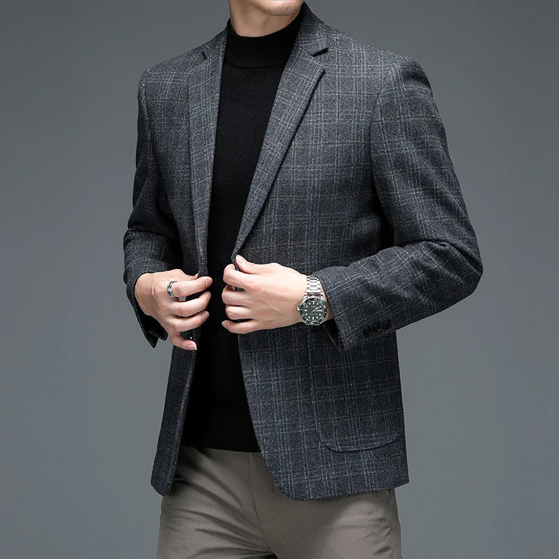 Blazer de Lã Xadrez Estilo Inglês Masculino da Corletaria - Corletaria